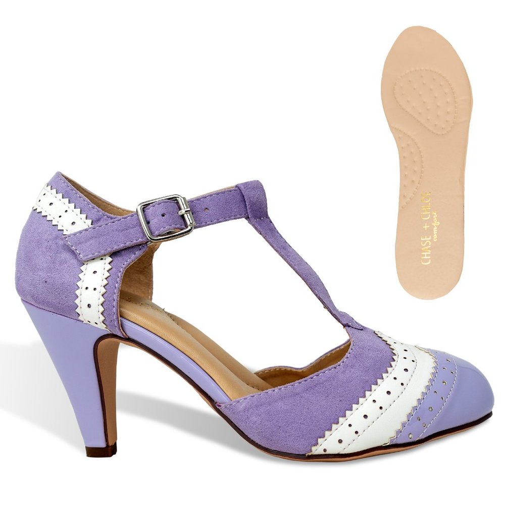 Chase & Chloe Kimmy-66 Closed Toe T-Strap Two Tone Oxford Pumps